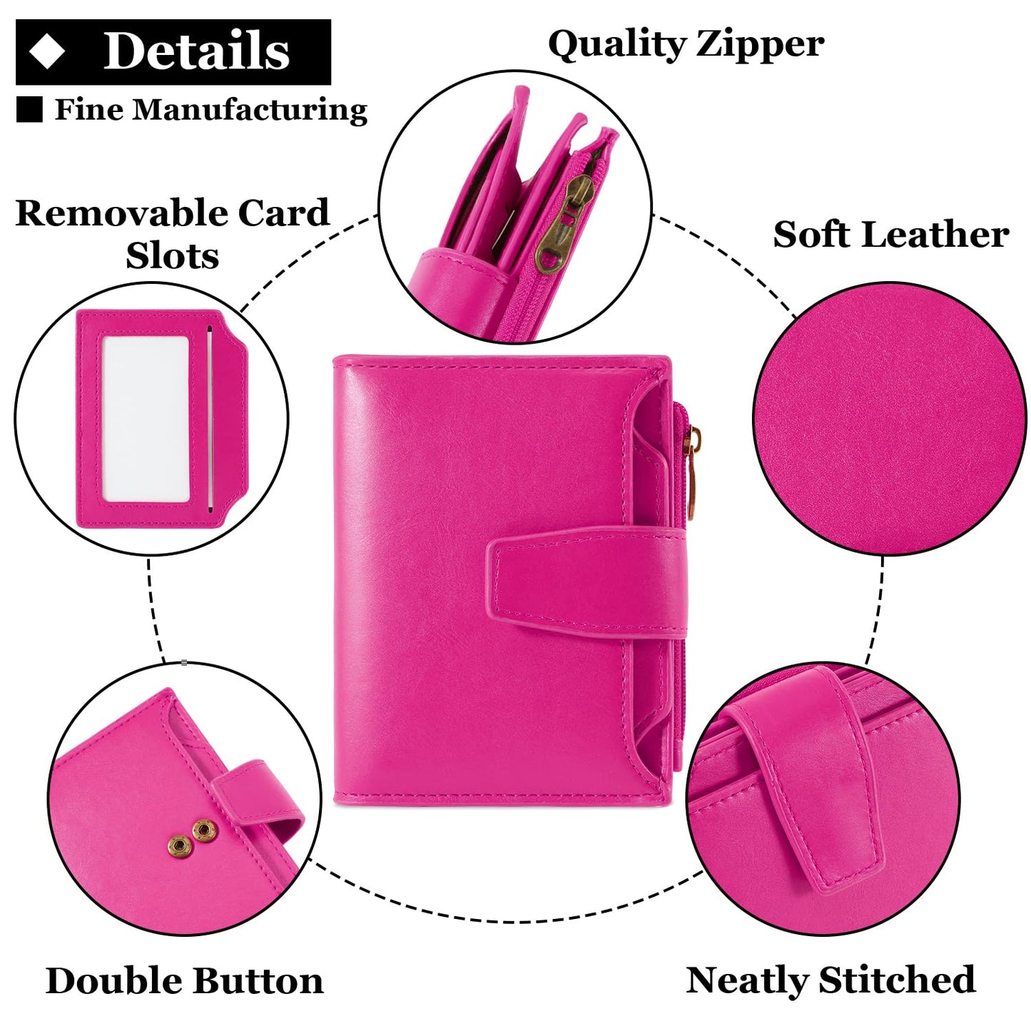 Airkit Small Wallet Women RFID Blocking Soft Leather Bifold Compact Card Holder Wallet for Women with Zipper Coin Pocket 4 ID Window