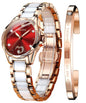 OLEVS Automatic Watches for Women Rose Gold Fashion Diamond Dress Ladies Wrist Watch Self Winding Mechanical Two Tone Ceramic Band Waterproof