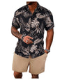 GORGLITTER Men's Vacation Beach Cruise Summer Outfits 2 Piece Shorts Set Hawaiian Button Down Shirt and Shorts
