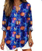 Womens Bohemian Print Tunic Top Cotton Blend V Neck Long Sleeve Loose Fit Casual Blouse for Summer Beach Vacation