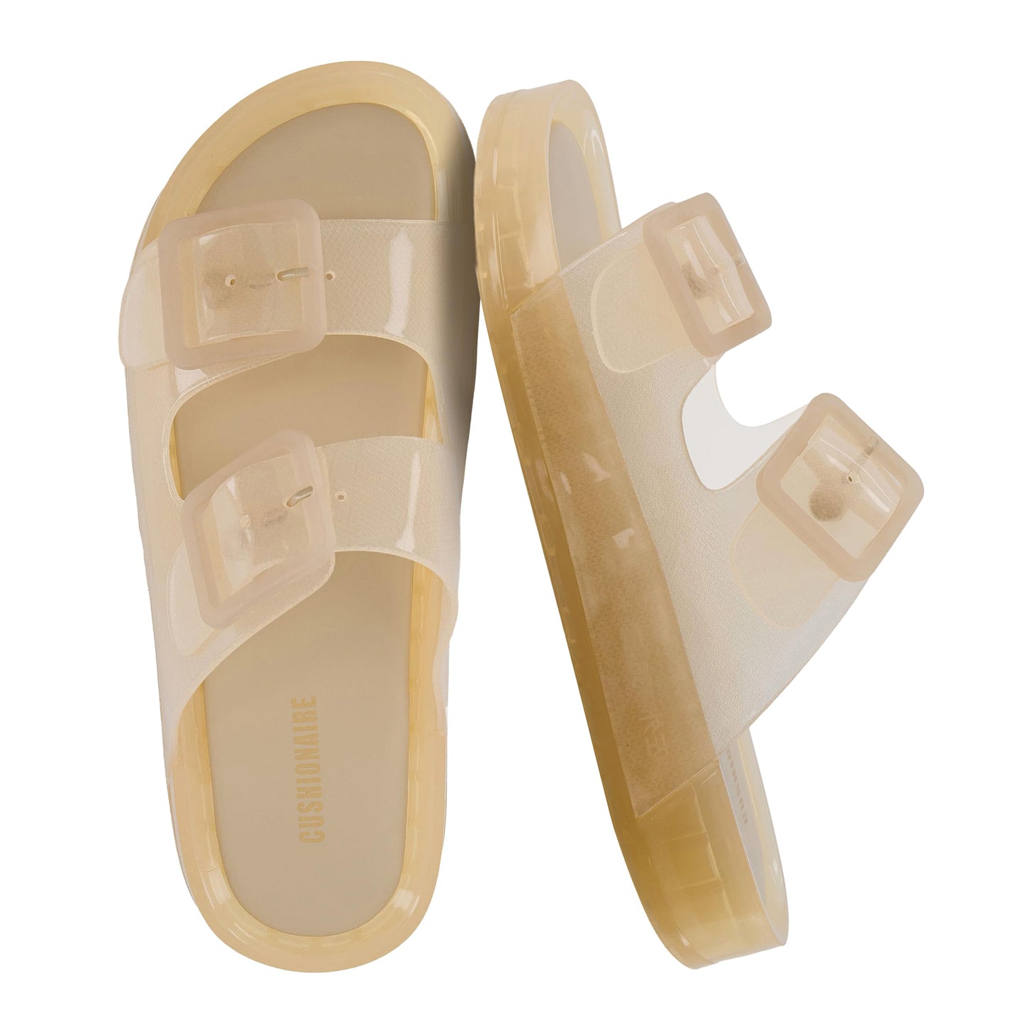 CUSHIONAIRE Pool Slides for Women Water Resistant Double Buckle Adjustable Slip-On Womens Sandals for Beach Shower Casual Wear