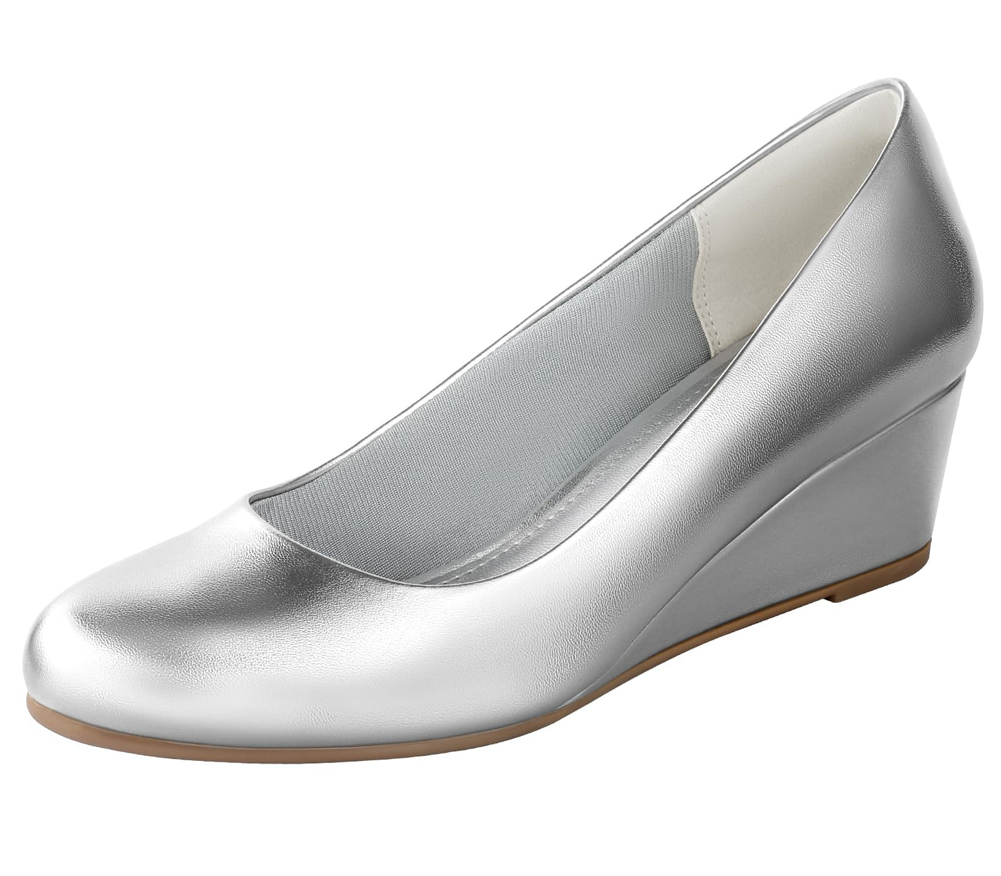 Ankis Black Nude Silver Gold Wedges for Women, Low Heel Women's Wedge Comfortable Closed Toe Women Pumps Dress Shoes -2Inch