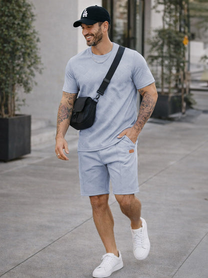 JMIERR Men's 2 Piece Outfit Anti-wrinkle T Shirts and Shorts Summer Beach Vacation Lounge Workout Pajamas Short Sleeve Sets