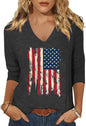 Womens V Neck Flowers Shirts Boho Floral Printed T-Shirt Vintage Graphic Tee Summer Casual Cute 3/4 Sleeve Tops