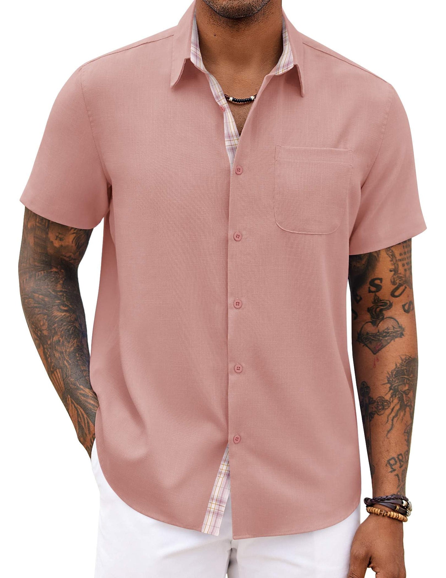 COOFANDY Men's Button Down Shirts Short Sleeve Casual Summer Beach Vacation Wedding Shirt with Pocket