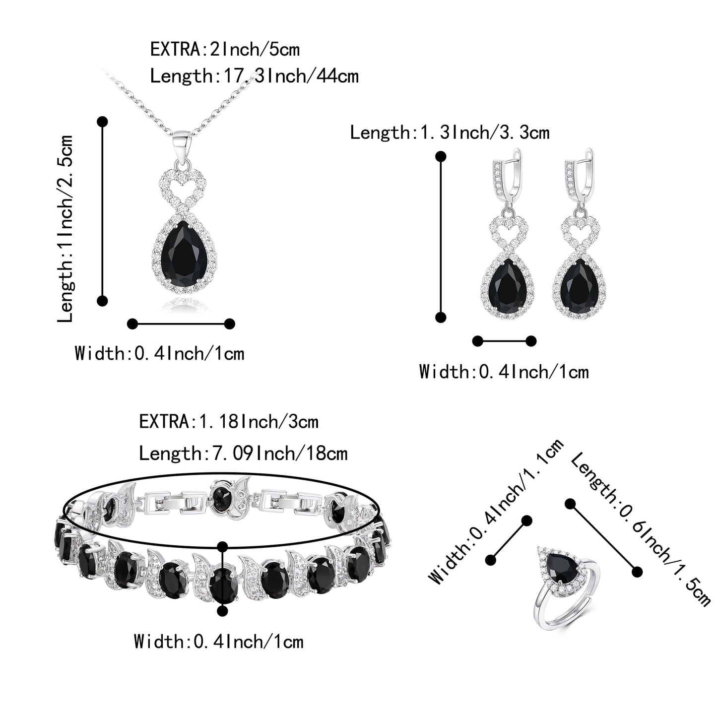 BriLove Wedding Jewelry Set for Women Bride Bridesmaid | Gorgeous Cubic Zirconia Teardrop Necklace Earrings Bracelet Adjustable Ring Jewelry Gift for Birthday/Anniversary