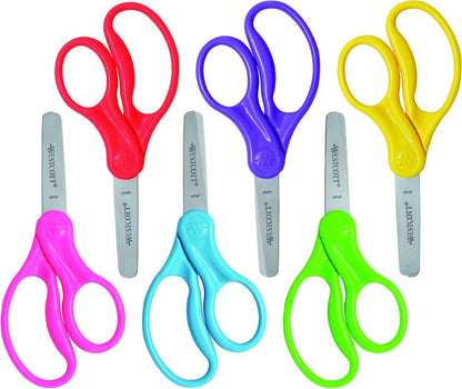 Westcott 16454 Right- and Left-Handed Scissors, Kids' Scissors, Back to School, Classroom Supplies, Ages 4-8, 5-Inch Blunt Tip, Assorted, 6 Pack