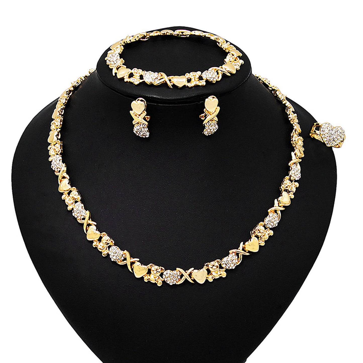 SYHOL Gold Jewelry Sets for Women 18K Gold/Silver Filled Jewelry Necklace Set Wedding Bridal Fashion Jewelry Sets Women Accessories Bracelets Earrings and Rings Sweetheart Gifts