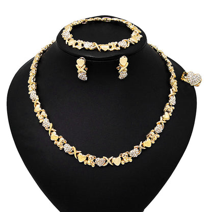 SYHOL Gold Jewelry Sets for Women 18K Gold/Silver Filled Jewelry Necklace Set Wedding Bridal Fashion Jewelry Sets Women Accessories Bracelets Earrings and Rings Sweetheart Gifts