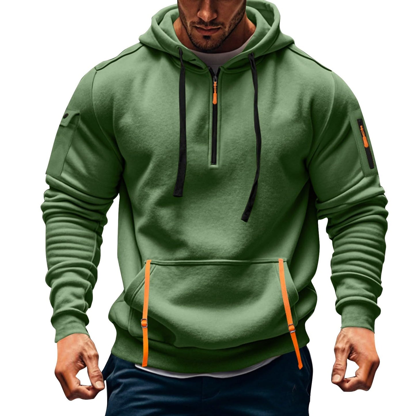 RTTUIOP Hoodies for Men Quarter Zip Pullover Tactical Sweatshirt Vintage Long Sleeve Casual Fashion Hoodie With Pockets