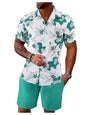 GORGLITTER Men's Vacation Beach Cruise Summer Outfits 2 Piece Shorts Set Hawaiian Button Down Shirt and Shorts
