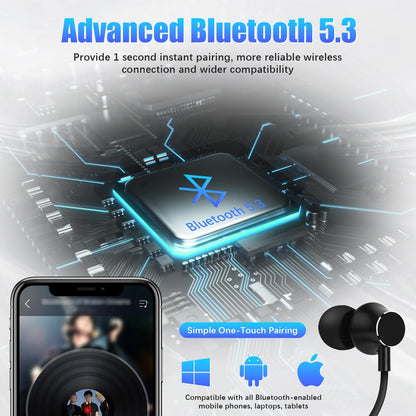 Lecefty Neckband Bluetooth Headphones, 200H Extra Long Playtime Wireless Stereo Neckband Earbuds with Microphone, Waterproof Balanced Armature Drivers in Ear Headset for Sports/Workout (Cyan Green)