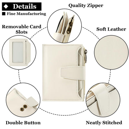Airkit Small Wallet Women RFID Blocking Soft Leather Bifold Compact Card Holder Wallet for Women with Zipper Coin Pocket 4 ID Window