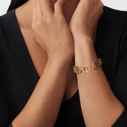 Mytys Chunky Chain Link Bracelet Two-Tone Mixed Metal Textured Toggle Clasp Statement Bangle Bracelet Jewelry for Women Fashion