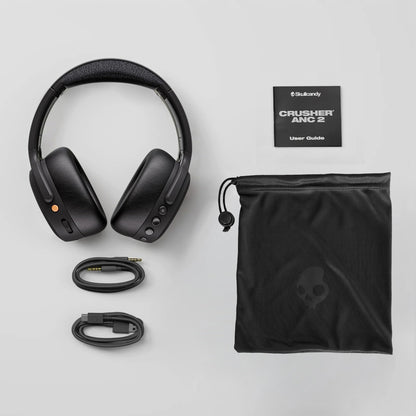 Skullcandy Crusher ANC 2 Noise Cancelling Wireless Headphones - True Black | Multi-Sensory Crusher Bass, Over-Ear Fit, Bluetooth, 60 Hours Battery, Working Out, Gym, Travel, Studying, Music, Gaming