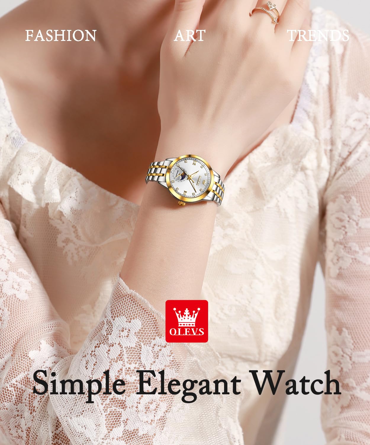 OLEVS Womens Automatic Watches Gold Classic Diamond Ladies Self Winding Mechanical Two Tone Stainless Steel Wrist Watch Date