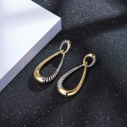 Mytys Two Tone Curved Dangle Drop Earrings - Gold Silver Plated Statement Earrings with Twisted Rope Design, Hypoallergenic Post for Women
