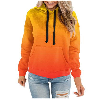 Women Gradient Tie Dye Pullover Hoodie Long Sleeve Drawstring With Pocket Oversized Casual Street Sweatshirts