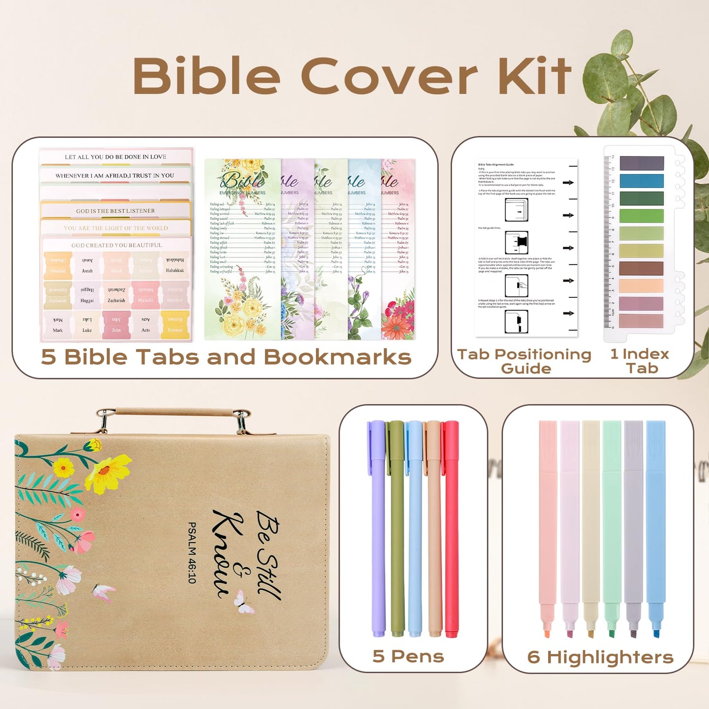 XKDOUS 20 Pcs Bible Case Set with Tabs, Pens, Study Supplies Carrier Holder Portable Men's Bible Bag Church Book Leather Cover Father Day Christian Gift for Dad, Mom, Men, Women