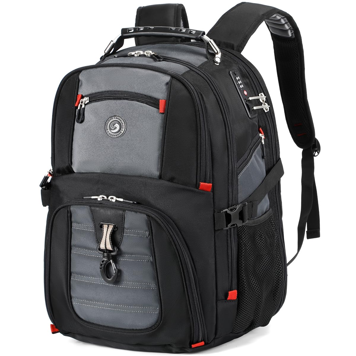 SHRRADOO Extra Large 50L Travel Laptop Backpack with combination lock,High School College Backpack Airline Approved Business Work Bag Fit 17 Inch Laptops for Men Women,Black