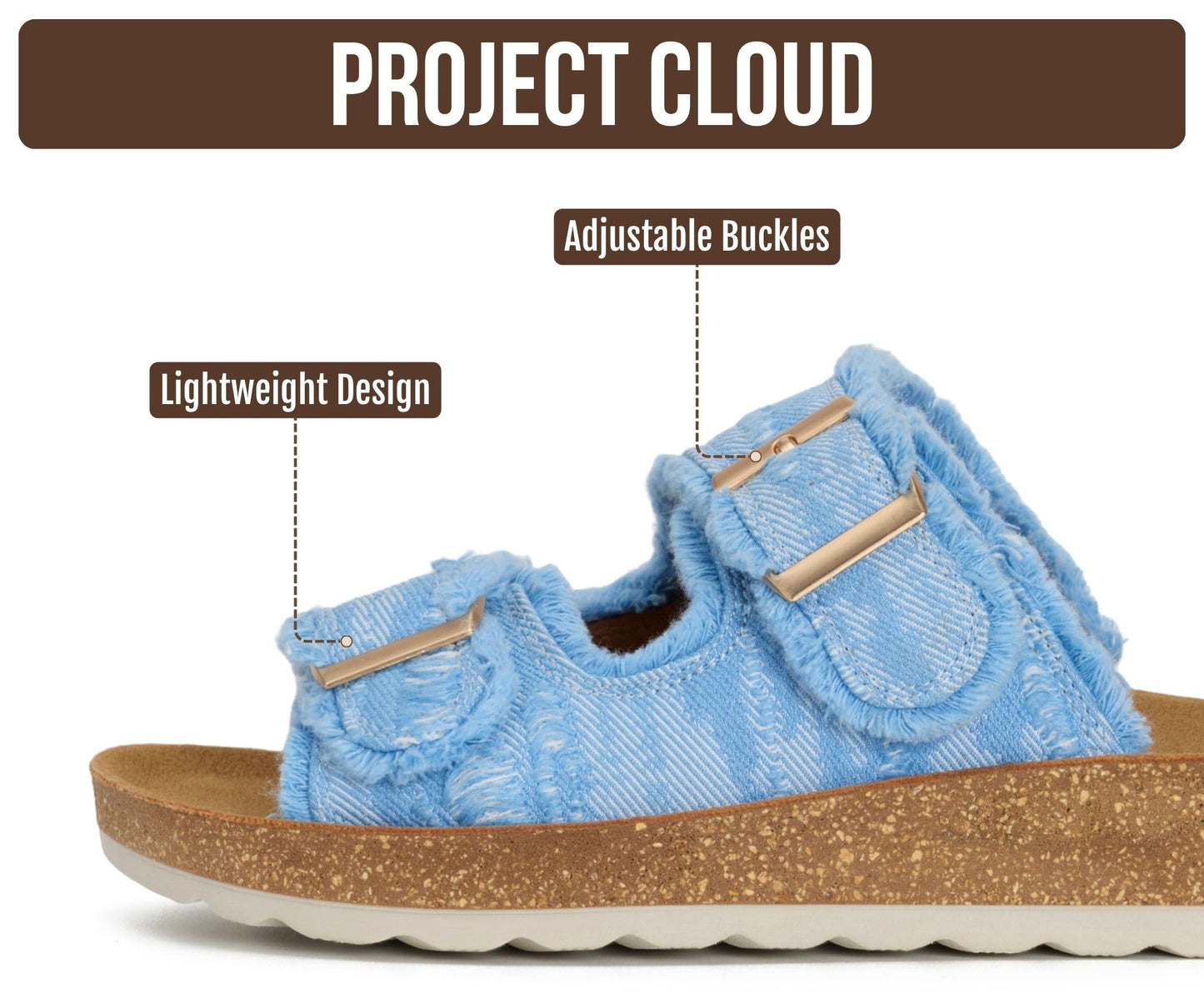 Project Cloud Comfortable Womens Sandals Platform Sandals for Women (Light) | Lightweight Plush Soft Insole Buckle Non Slip Durable Fashion Frayed Footwear Casual Beach Summer Everyday Style All Day Wear