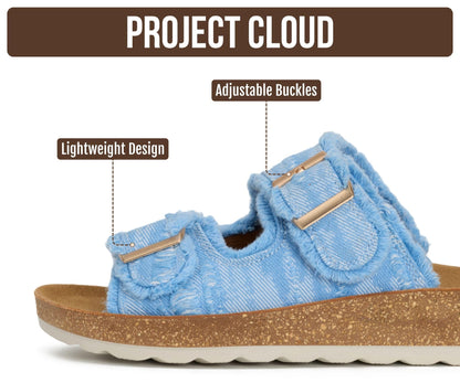 Project Cloud Comfortable Womens Sandals Platform Sandals for Women (Light) | Lightweight Plush Soft Insole Buckle Non Slip Durable Fashion Frayed Footwear Casual Beach Summer Everyday Style All Day Wear