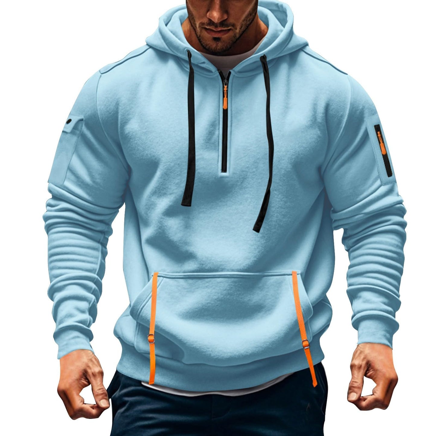 RTTUIOP Hoodies for Men Quarter Zip Pullover Tactical Sweatshirt Vintage Long Sleeve Casual Fashion Hoodie With Pockets