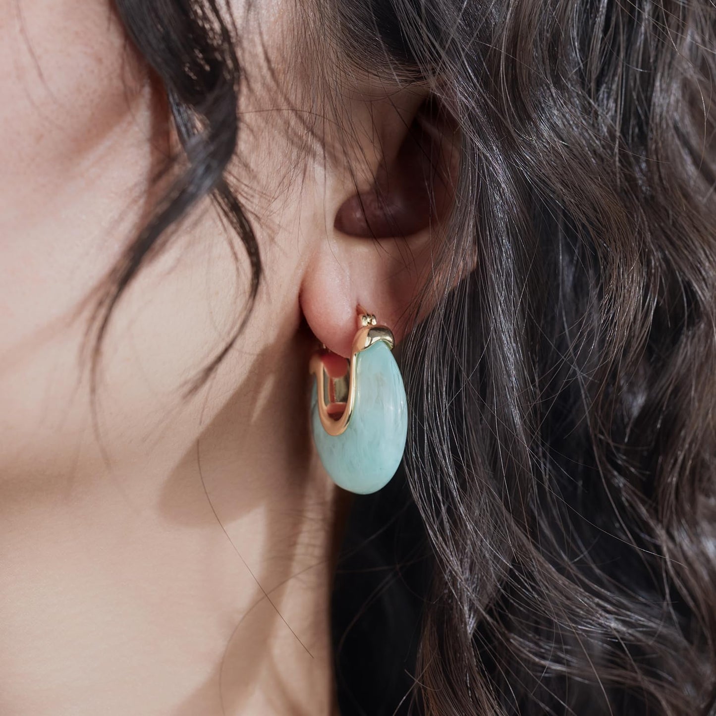 Chunky Gold Resin Hoop Earrings Leverback Statement Huggie Hoops Dangle Drop Dressy Earring Prom Festival Vacation Jewelry for Women