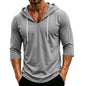 Mens Hooded 3/4 Sleeve Pullover Relaxed Fit Casual Lightweight Comfort Top