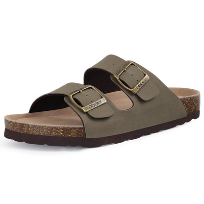 ODOLY Unisex Comfortable Cork Footbed Slide Sandals with Arch Support | Adjustable Buckle, Lightweight Summer Sandals for Travel and Everyday Wear
