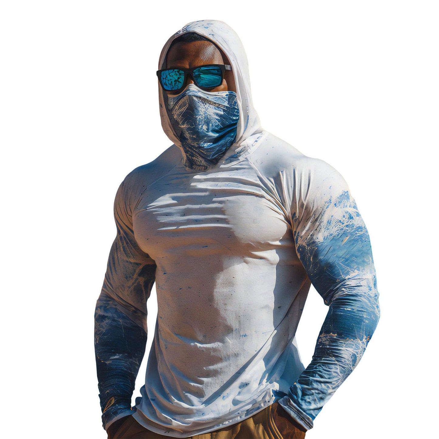 Sun Protection Shirts for Men UPF 100+ Long Sleeve Hoodie with Mask Shirts | Camouflage Outdoor Fishing Tees Cooling Raglan Shirts