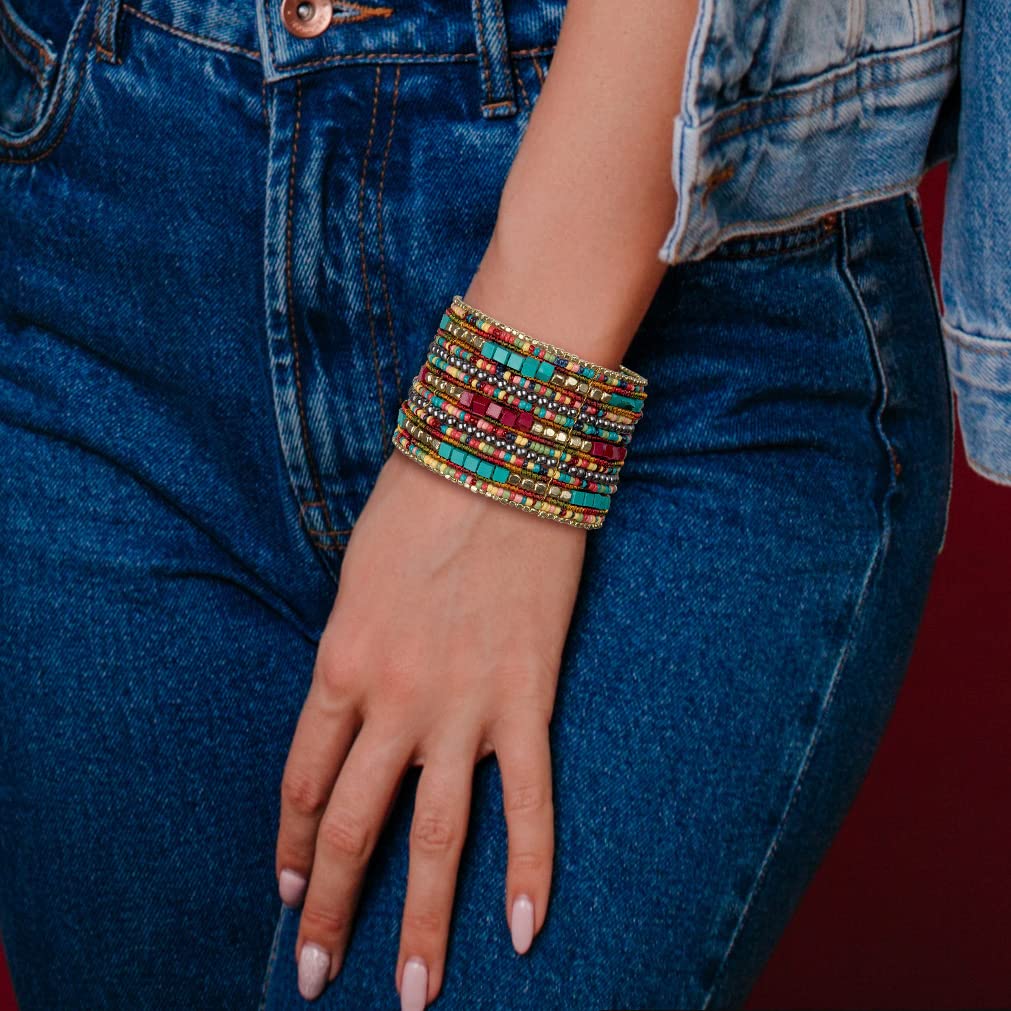 SPUNKYsoul Boho Cuff Bracelets, Women Adjustable Stackable Beaded Accessory | Adjustable Bohemian-Inspired Design, Trendy Wrist Ornament, Versatile For Occasions Or Everyday Wear, Unique Style Jewelry