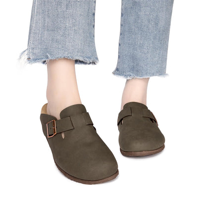 Women Suede Clogs Casual Slip On Potato Mule Slippers | Soft Suede Upper, Arch-Support Cork Insole, Adjustable Buckle, Anti-Slip Sole
