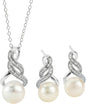 Real Diamond Sterling Silver Pearl Necklace and Earring Set | Hypoallergenic Real Cultured Freshwater Pearl Jewelry Set with 18 Inch Silver Chain | Diamond Bridal Bridesmaid Set for Women with Gift Box by MAX + STONE