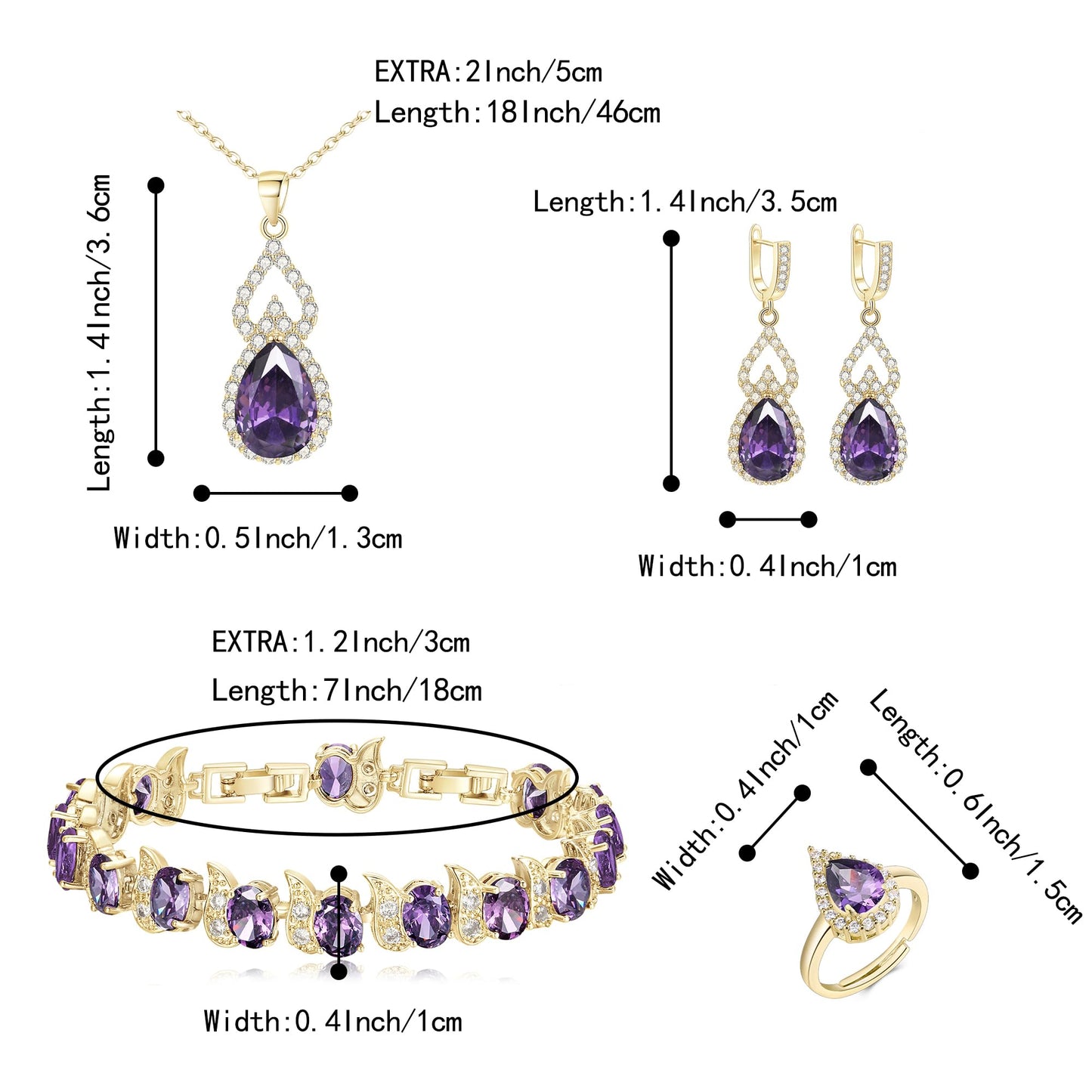 BriLove Wedding Jewelry Set for Women Bride Bridesmaid | Gorgeous Cubic Zirconia Teardrop Necklace Earrings Bracelet Adjustable Ring Jewelry Gift for Birthday/Anniversary
