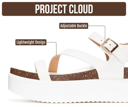 Project Cloud Adjustable Strap Platform Sandals Women Footwear (Mellow) | Plush & Soft Insole Wedge Sandals for Women; Water-Resistant Platform Sandals Women; Non-Slip and Lightweight Wedge Sandals