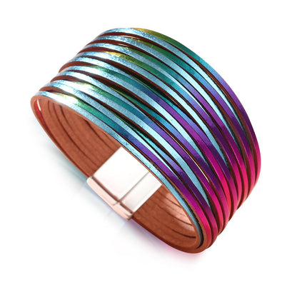 Fesciory Leather Wrap Bracelets for Women, Boho Western Layered Jewelry | Layered leather cuff bracelets, Easy on and off, Boho western style, Daily wear, Gift for women