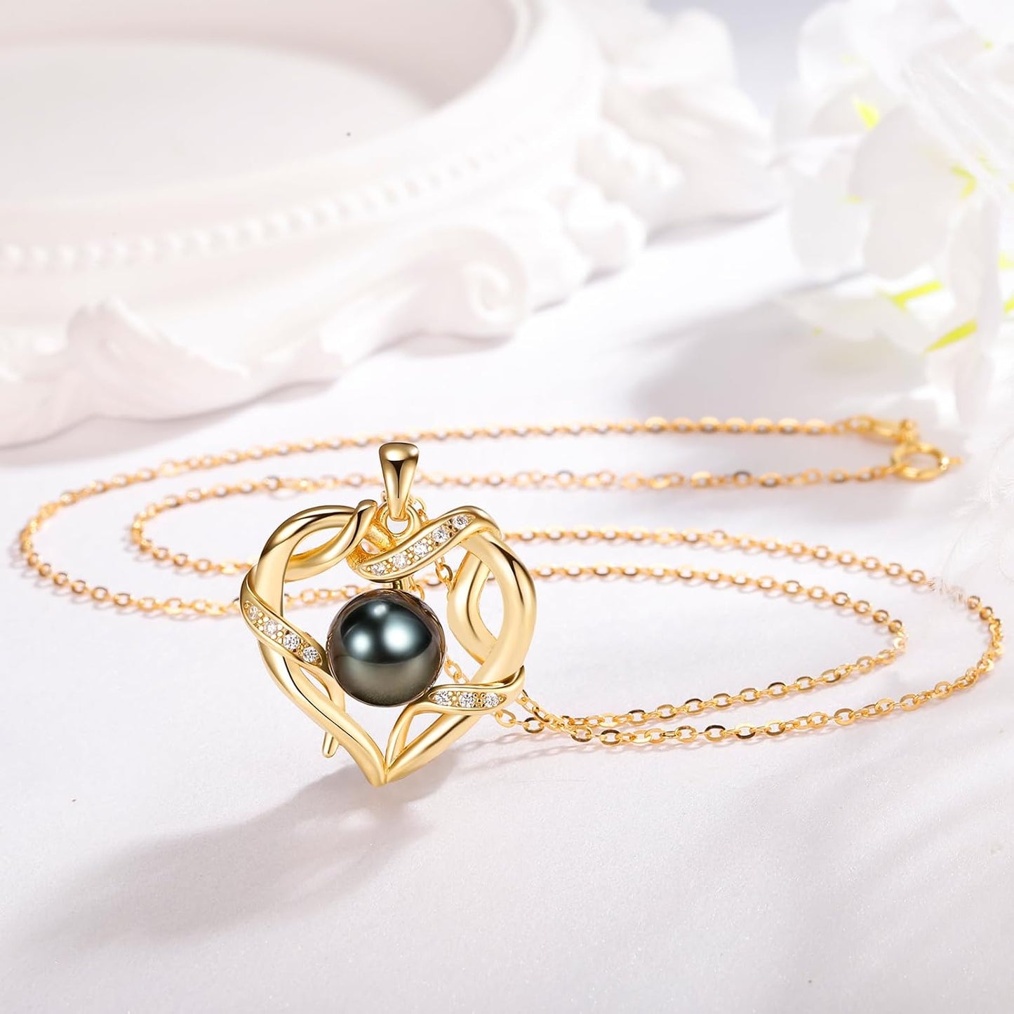 NONNYL Christmas Birthday Gifts for Women- Pearl- Heart Necklace- Wife Mom Girlfriend Her- Anniversary Mothers Day Valentine's Jewelry Gifts Real 9-10mm Pearl Pendant