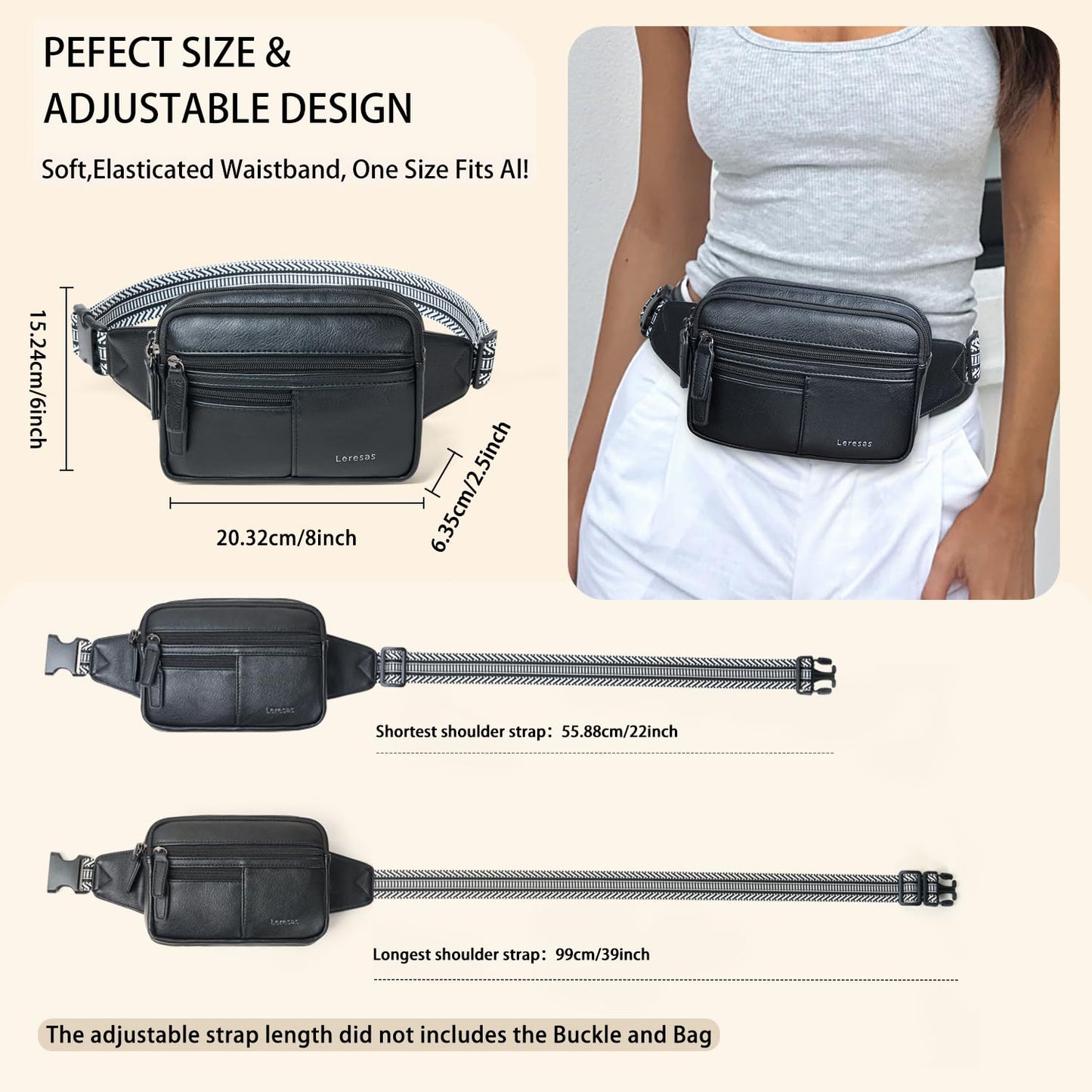 Leresas Fanny Packs for Women Vegan Leather Belt Bag Chic Cross Body Waist Pack Waist Purse for Travel Hiking Running Brown