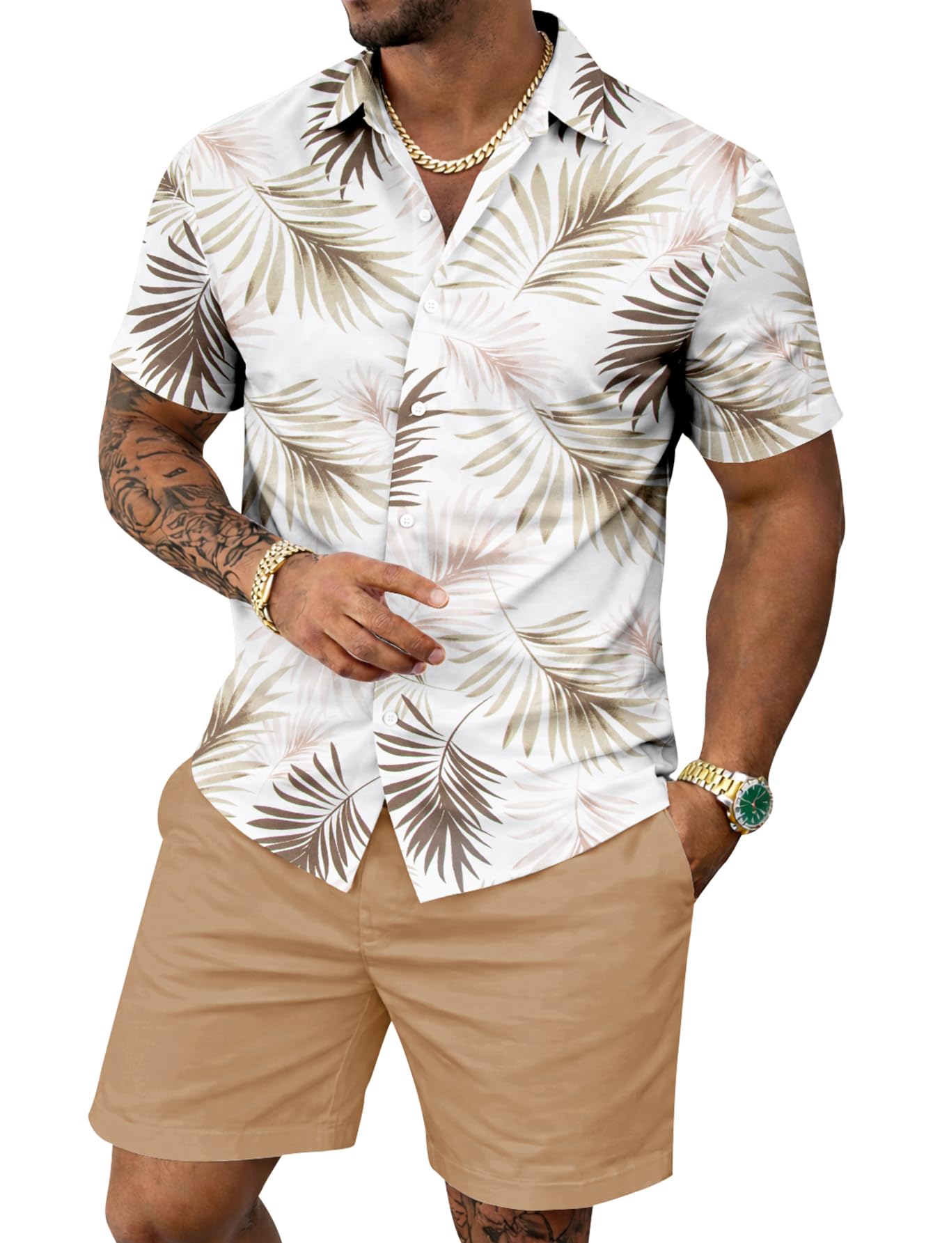 Yoimira Men's Summer Outfits 2 Piece Short Sets Hawaiian Floral Button Down Shirt and Shorts Vacation Beach Cruise Set