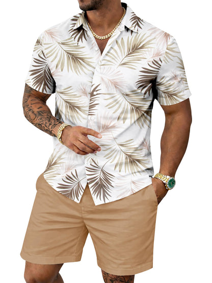 Yoimira Men's Summer Outfits 2 Piece Short Sets Hawaiian Floral Button Down Shirt and Shorts Vacation Beach Cruise Set