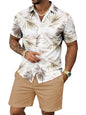 Yoimira Men's Summer Outfits 2 Piece Short Sets Hawaiian Floral Button Down Shirt and Shorts Vacation Beach Cruise Set