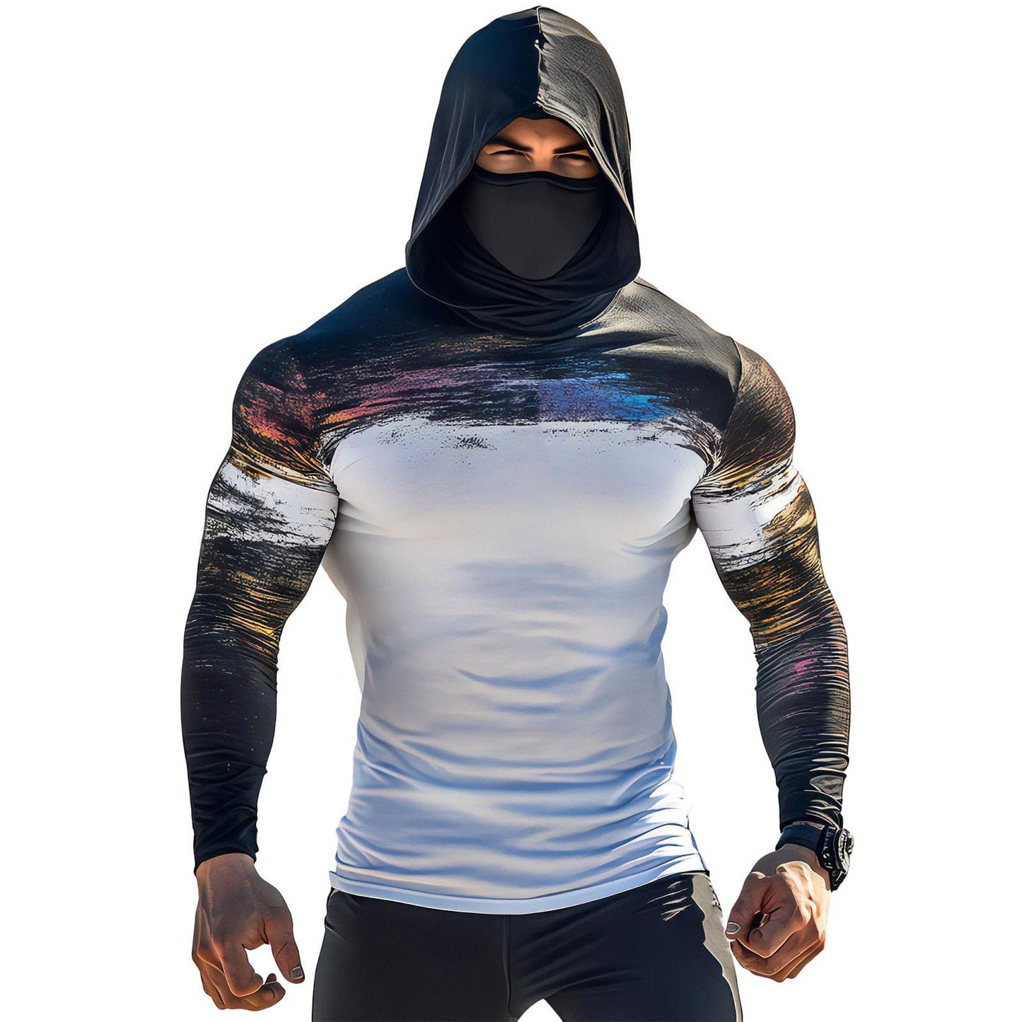 Sun Protection Shirts for Men UPF 100+ Long Sleeve Hoodie with Mask Shirts | Camouflage Outdoor Fishing Tees Cooling Raglan Shirts