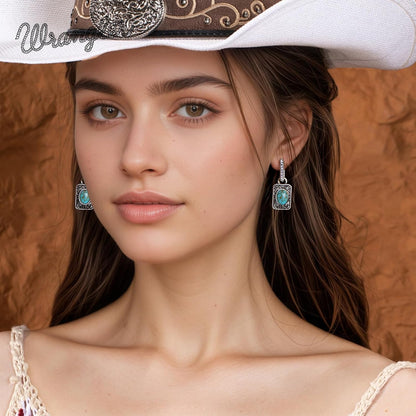 Wrangler Couture Turquoise Jewelry for Women, Square Turquoise Earrings | 14K Gold & Silver Plating, Western Jewelry, Western Country Earrings with Gift Box