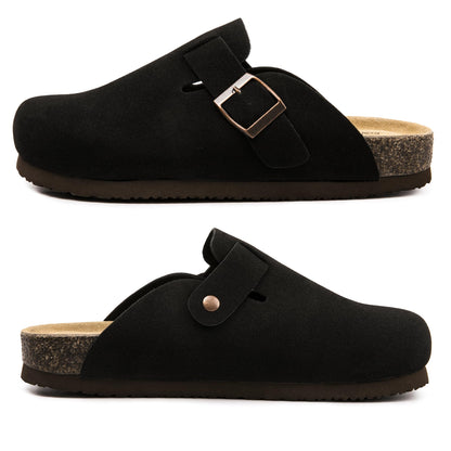 Women Suede Clogs Casual Slip On Potato Mule Slippers | Soft Suede Upper, Arch-Support Cork Insole, Adjustable Buckle, Anti-Slip Sole