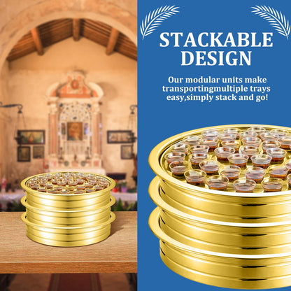 Jingmore Communion 2 Trays with Lid Christmas Holy Wine Serving Trays House up 80 Cups Stacking Stainless Steel Churches Ware Wine Bread Christmas Party Supplies (Gold)