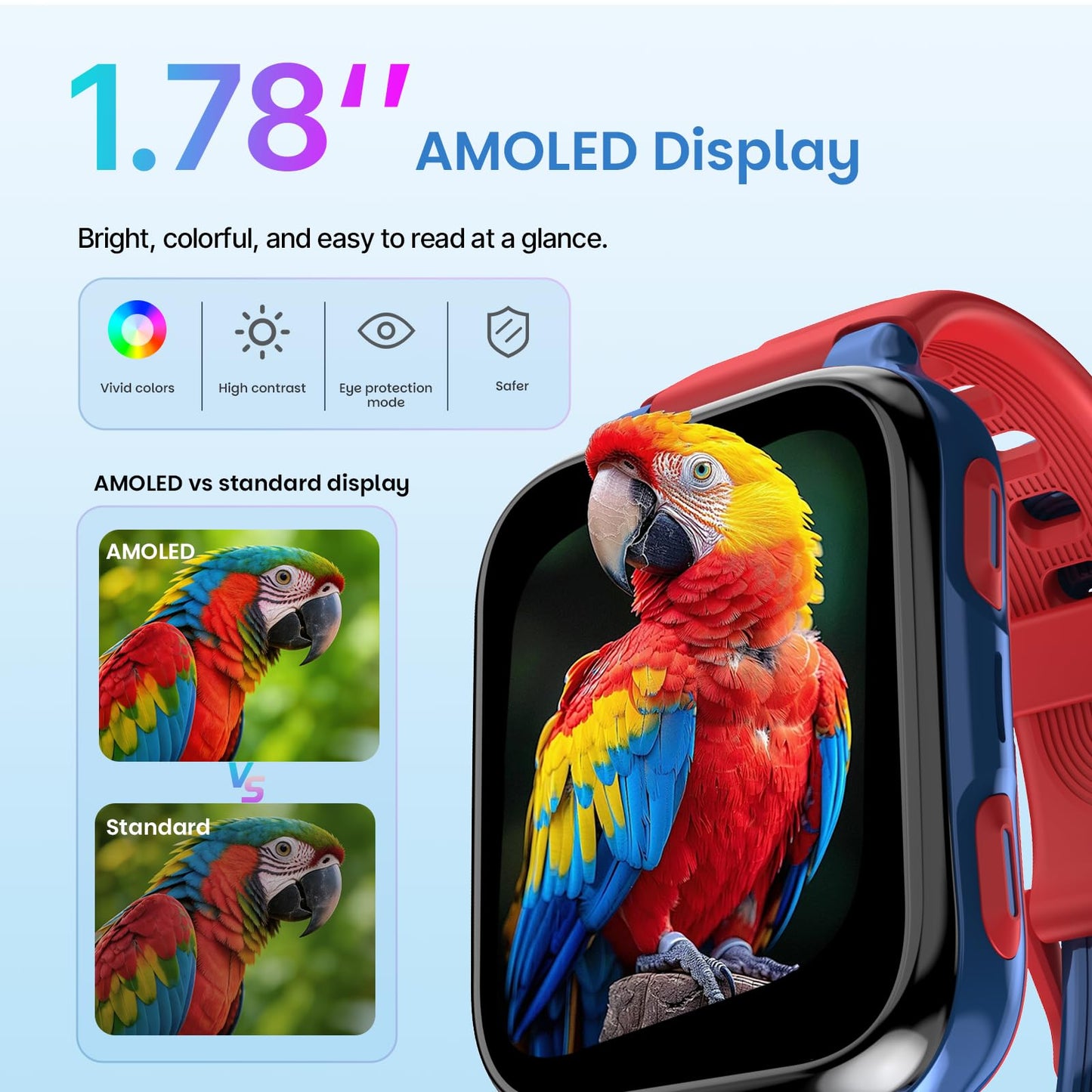 K9 Smart Watch for Kids with GPS Tracker, AI Voice & Video Call,1.78" AMOLED, 4G Smartwatch with SOS, Parental Controls, School Mode, IP68 Waterproof Kids Smartwatch for Teens Ages 3 and Up
