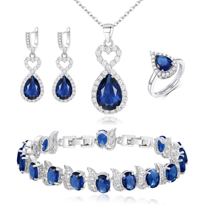 BriLove Wedding Jewelry Set for Women Bride Bridesmaid | Gorgeous Cubic Zirconia Teardrop Necklace Earrings Bracelet Adjustable Ring Jewelry Gift for Birthday/Anniversary