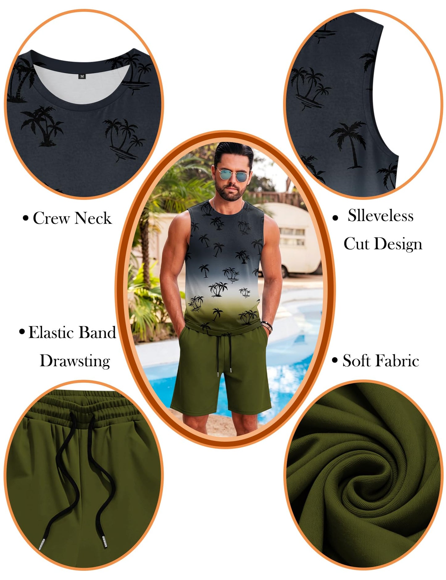 LecGee Men's 2 Piece Hawaiian Tank Tops Tropical Floral Beach Sleeveless Round neck T-shirt Casual Daily Beach Summer