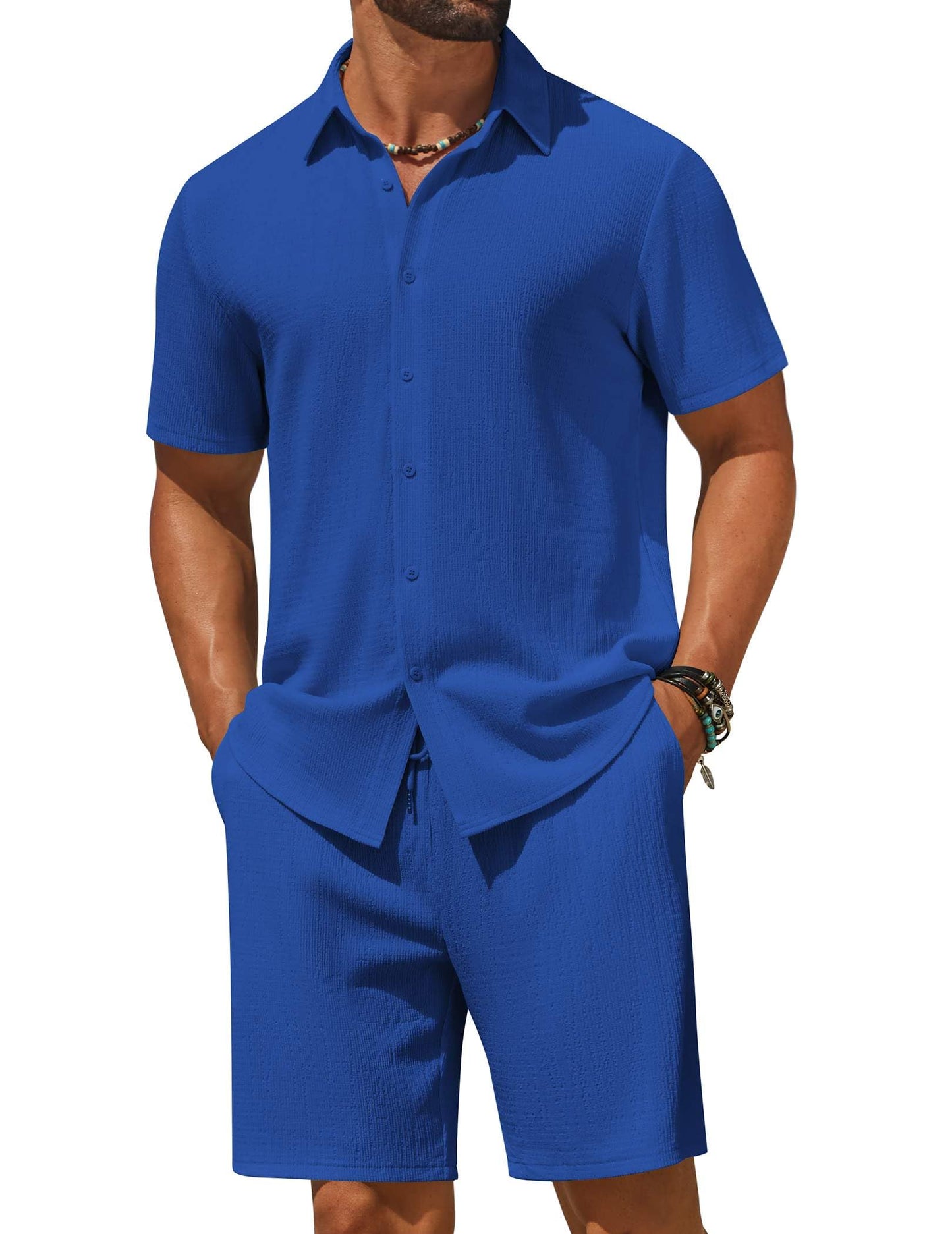 COOFANDY Men's 2 Piece Outfit Casual Short Sleeve Button Down Shirt and Beach Shorts Set Summer Vacation Outfits for Men